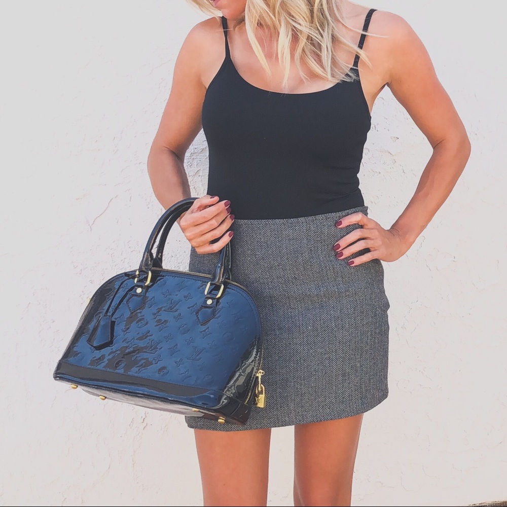 Wool blend herringbone winter mini gray blk sz2